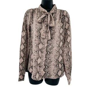 Stella & Dot lady boss blouse snake print pussybow Women's Size L NWT
